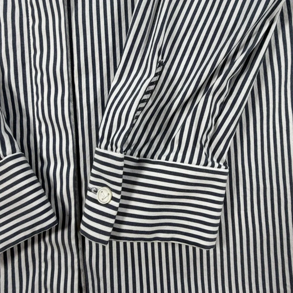 Lafayette 148 New York Womens Navy White Striped Button Down Shirt Large - Picture 6 of 16